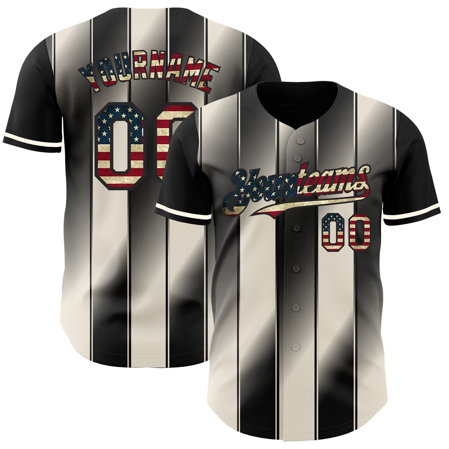 Custom Black Vintage USA Flag-Cream Gradient Classic Vertical Stripe Authentic Baseball Jersey