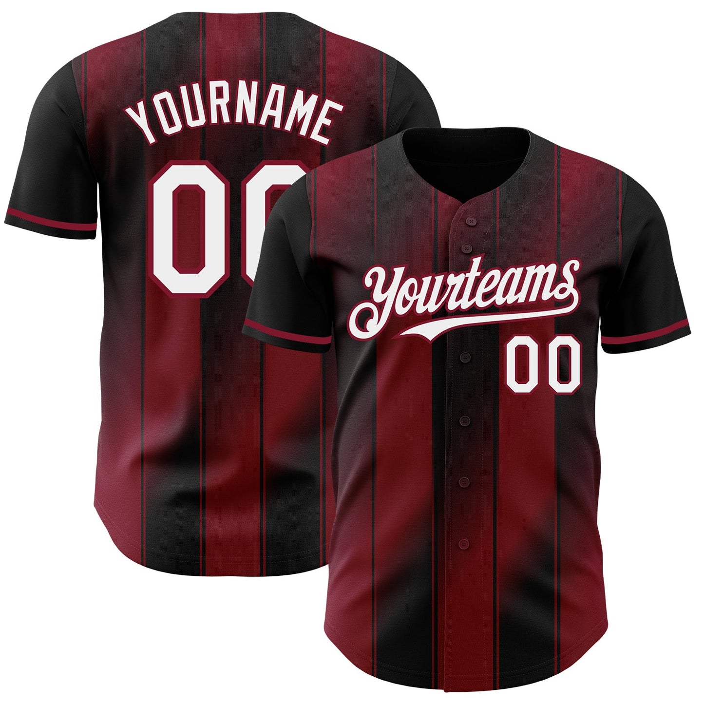 Custom Black White-Crimson Gradient Classic Vertical Stripe Authentic Baseball Jersey