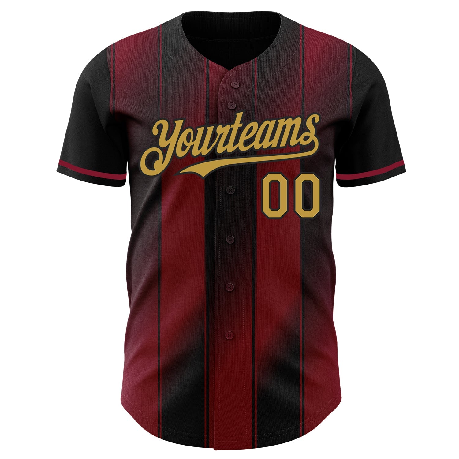 Custom Black Old Gold-Crimson Gradient Classic Vertical Stripe Authentic Baseball Jersey
