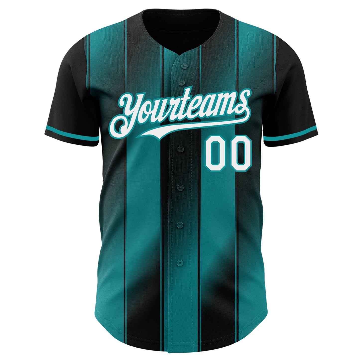 Custom Black White-Teal Gradient Classic Vertical Stripe Authentic Baseball Jersey