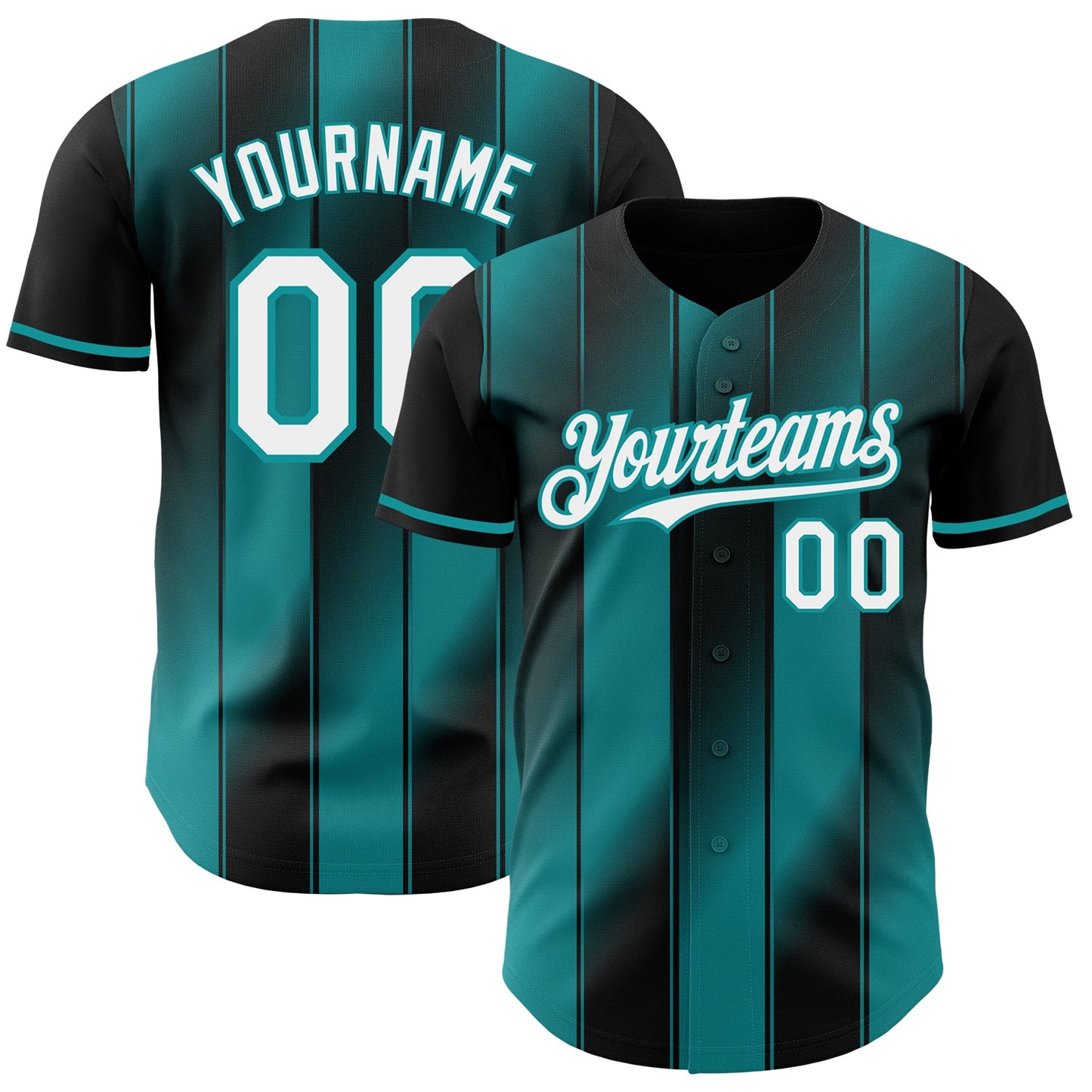 Custom Black White-Teal Gradient Classic Vertical Stripe Authentic Baseball Jersey