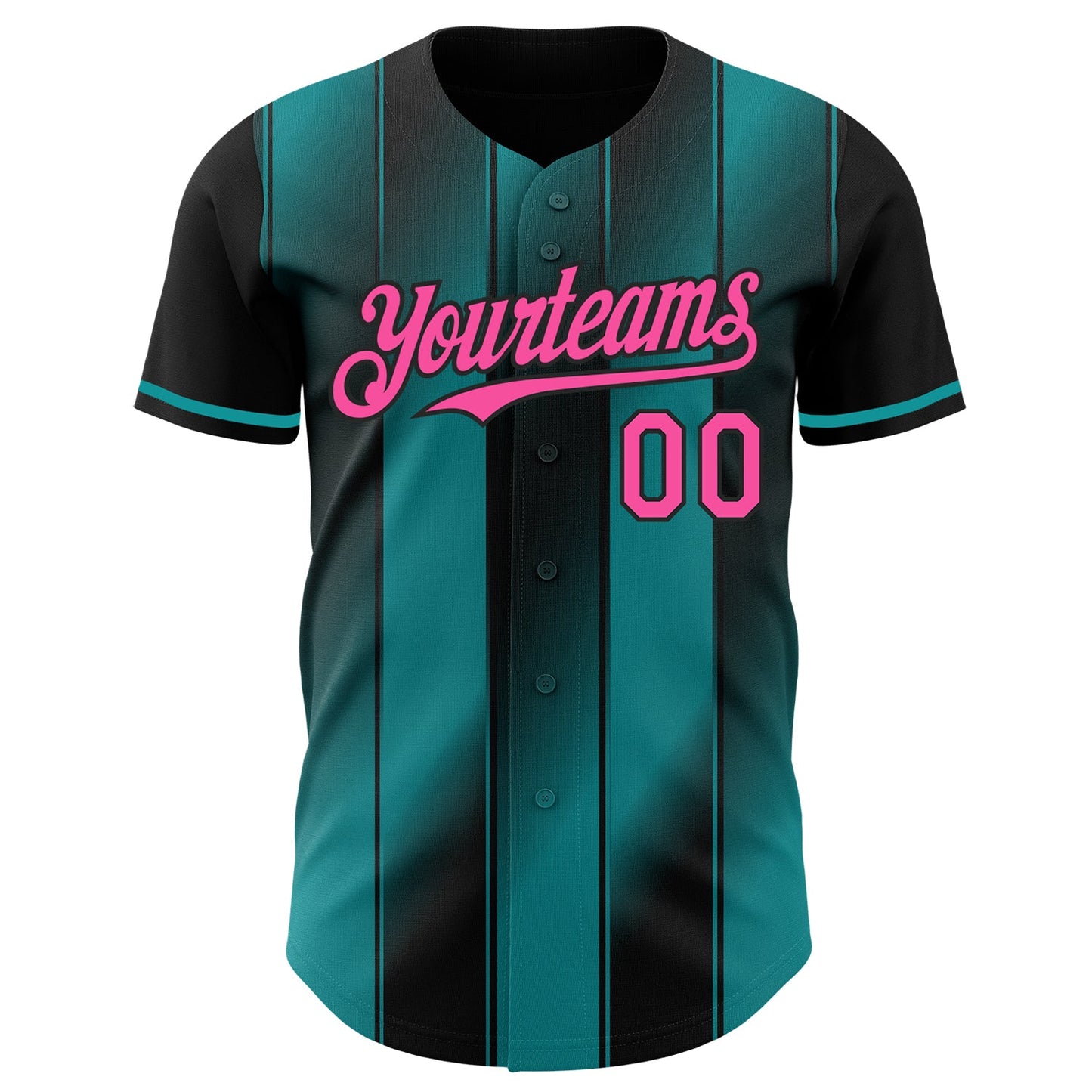 Custom Black Pink-Teal Gradient Classic Vertical Stripe Authentic Baseball Jersey