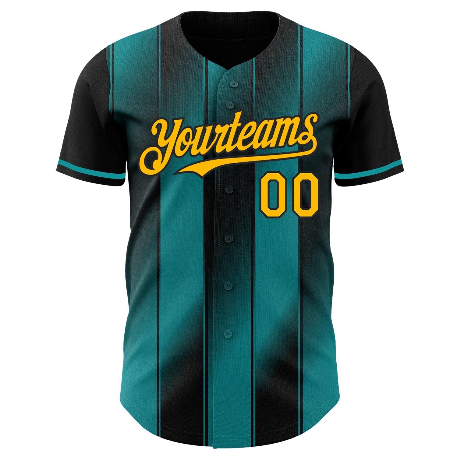 Custom Black Gold-Teal Gradient Classic Vertical Stripe Authentic Baseball Jersey