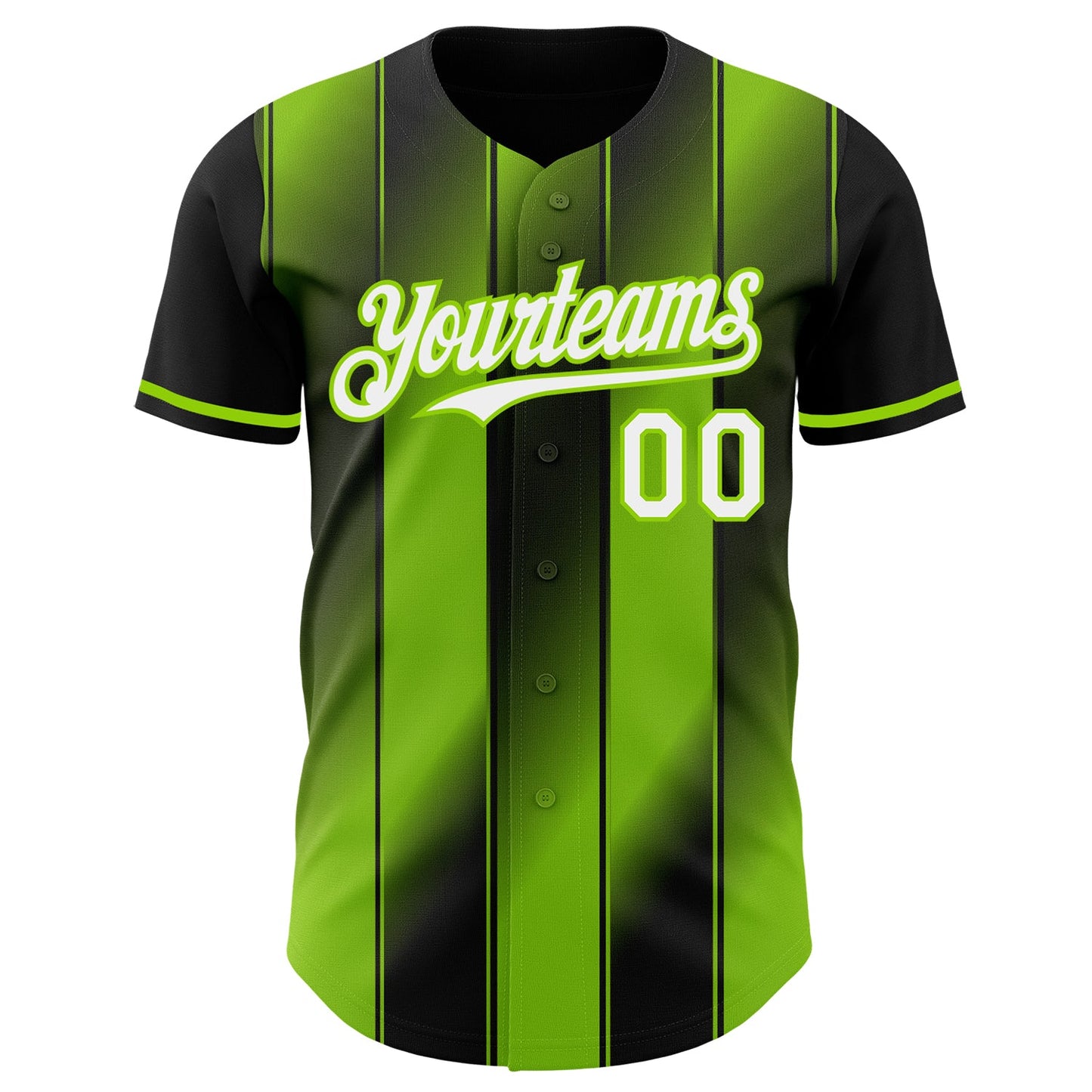 Custom Black White-Neon Green Gradient Classic Vertical Stripe Authentic Baseball Jersey