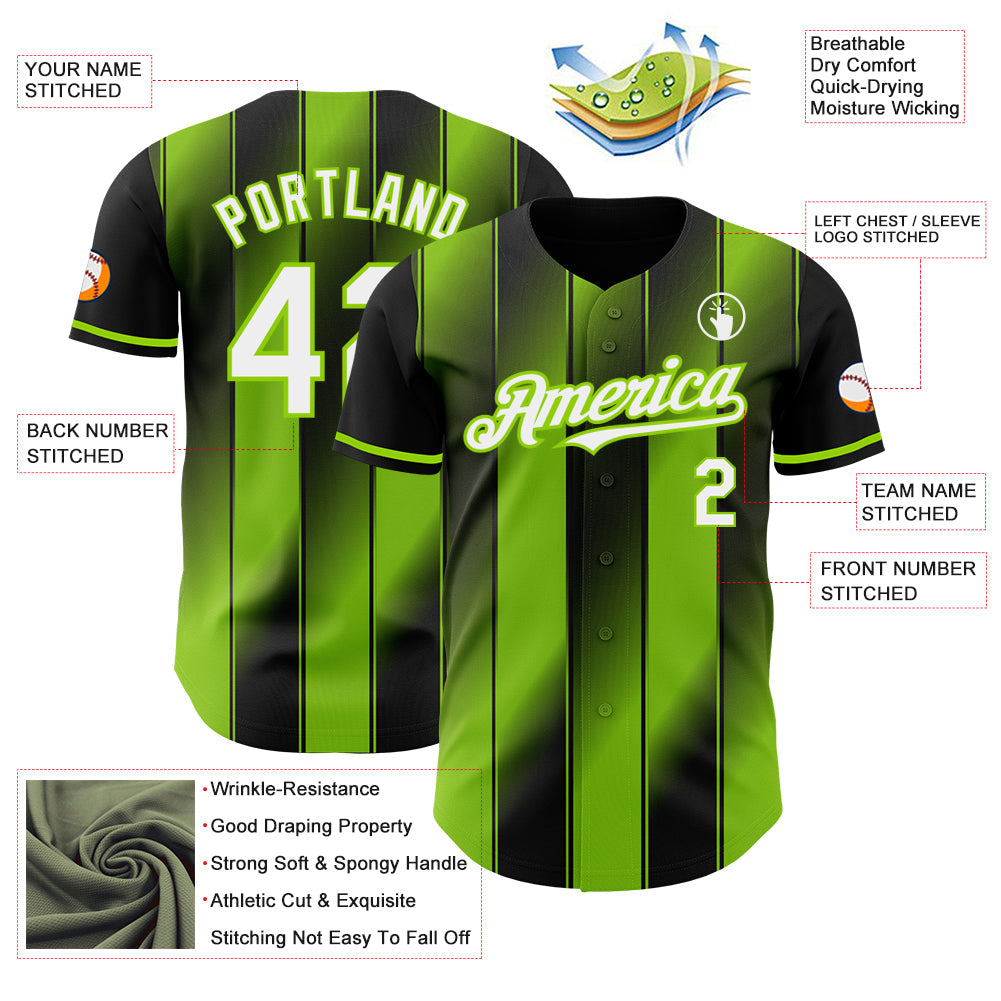 Custom Black White-Neon Green Gradient Classic Vertical Stripe Authentic Baseball Jersey