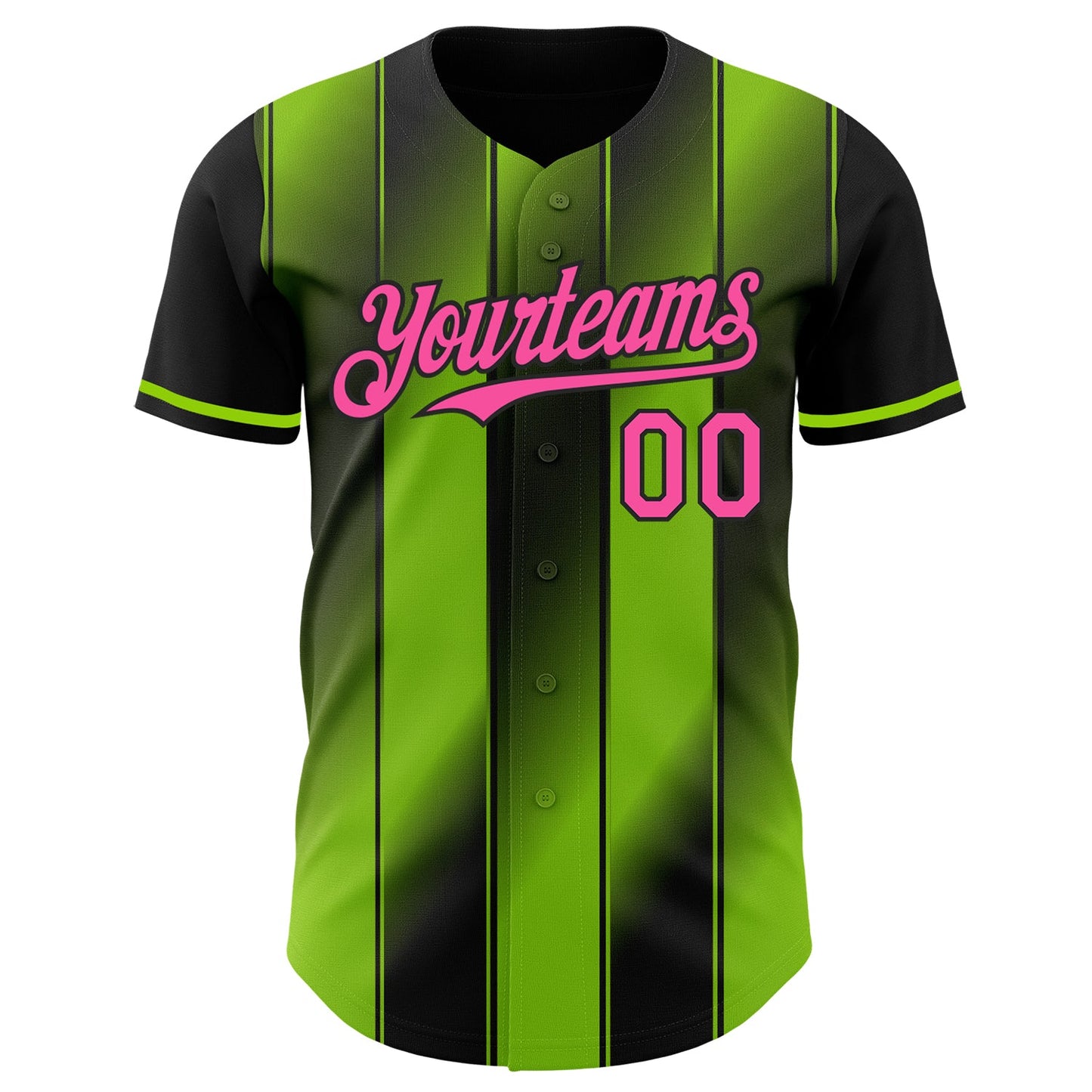 Custom Black Pink-Neon Green Gradient Classic Vertical Stripe Authentic Baseball Jersey