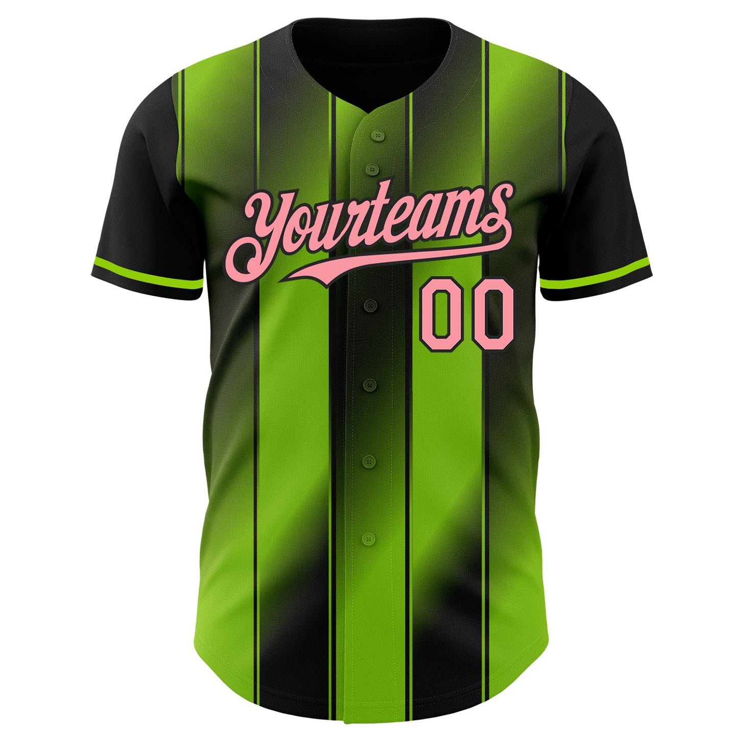 Custom Black Medium Pink-Neon Green Gradient Classic Vertical Stripe Authentic Baseball Jersey