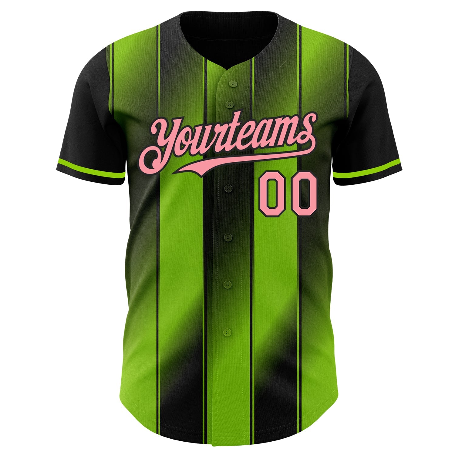 Custom Black Medium Pink-Neon Green Gradient Classic Vertical Stripe Authentic Baseball Jersey