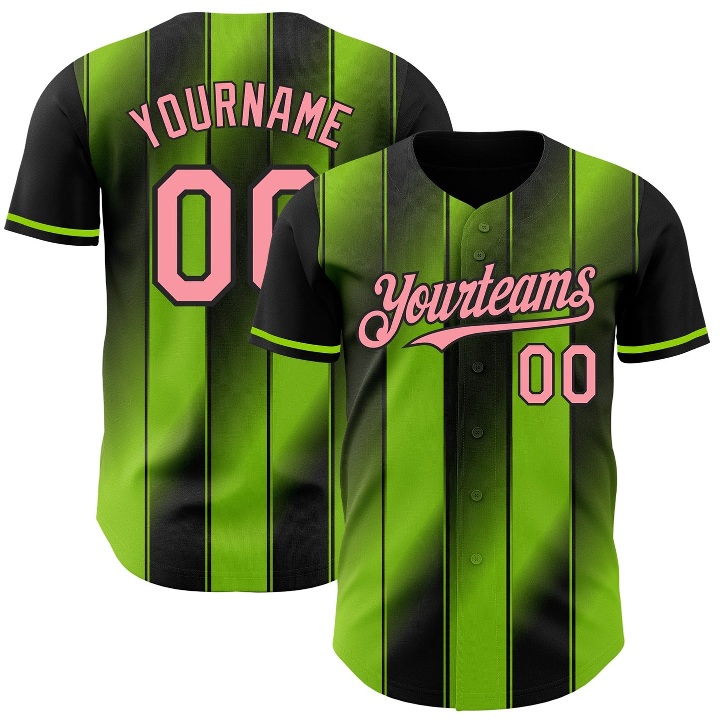 Custom Black Medium Pink-Neon Green Gradient Classic Vertical Stripe Authentic Baseball Jersey