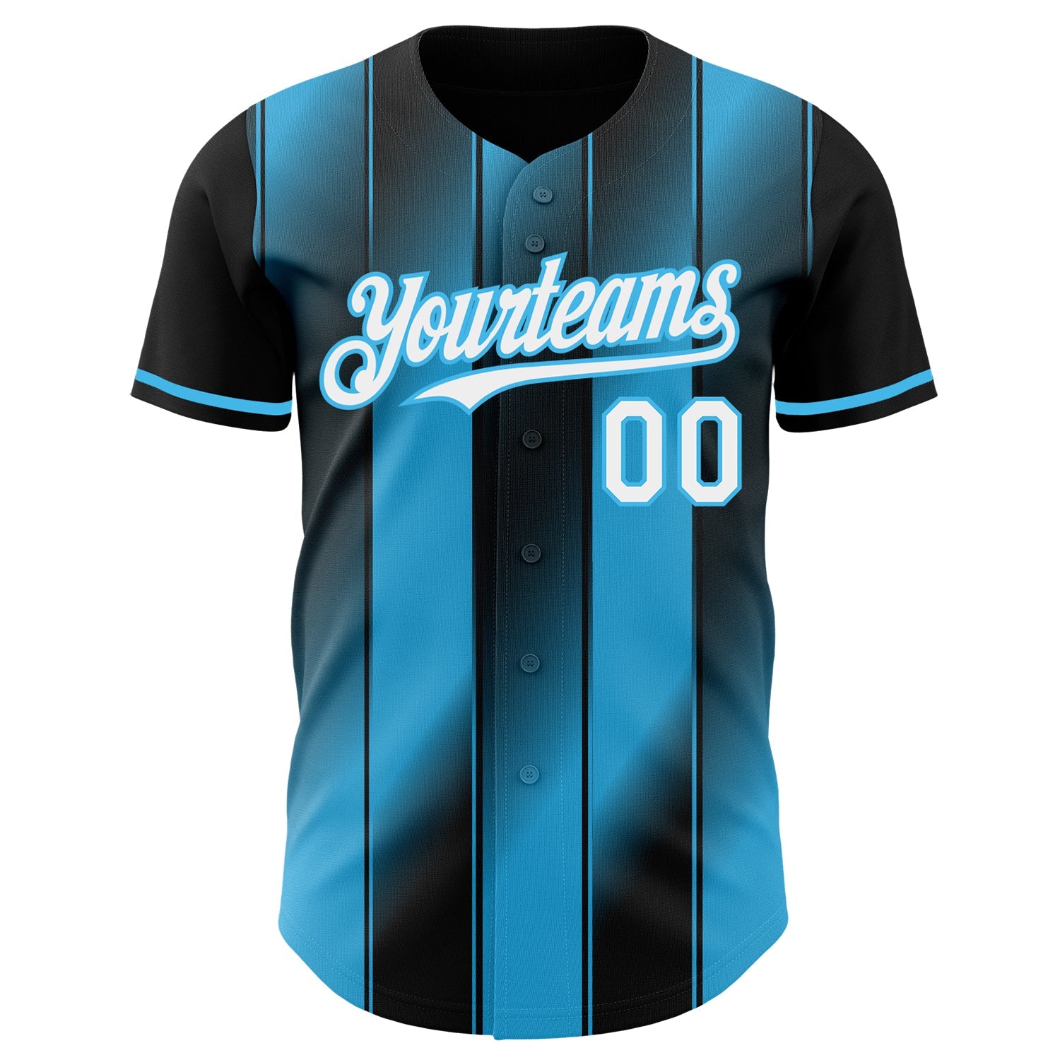 Custom Black White-Sky Blue Gradient Classic Vertical Stripe Authentic Baseball Jersey
