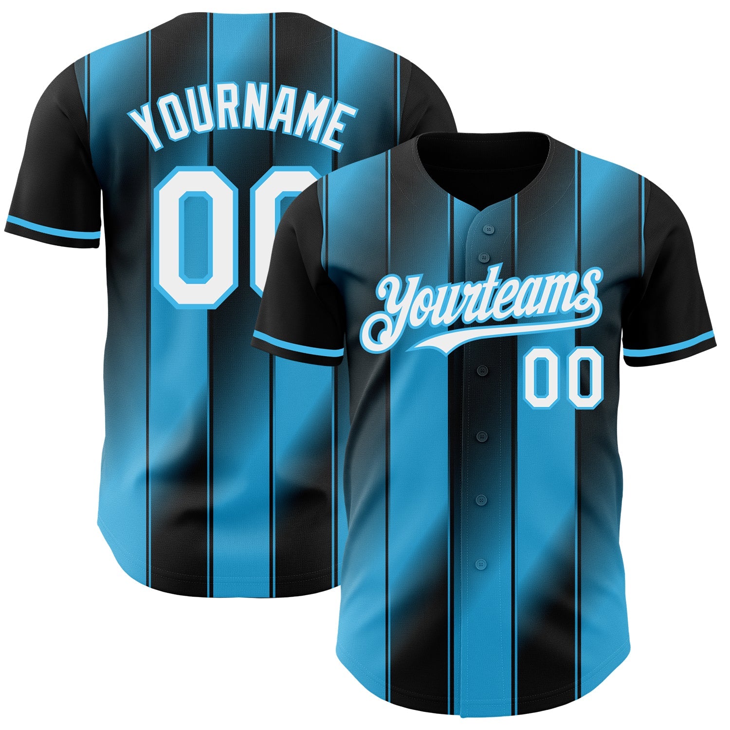 Custom Black White-Sky Blue Gradient Classic Vertical Stripe Authentic Baseball Jersey