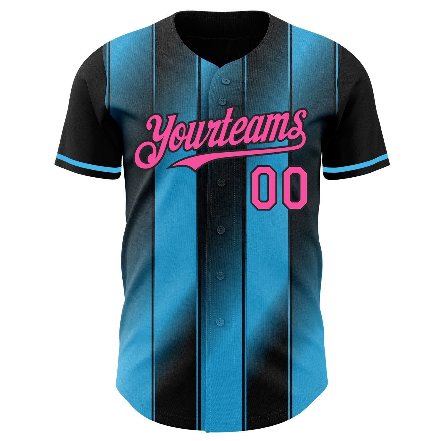 Custom Black Pink-Sky Blue Gradient Classic Vertical Stripe Authentic Baseball Jersey