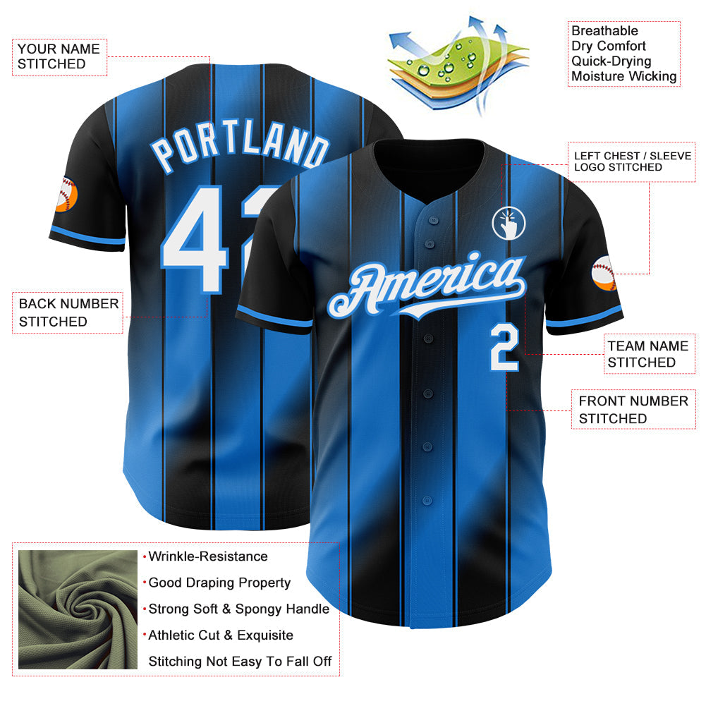 Custom Black White-Electric Blue Gradient Classic Vertical Stripe Authentic Baseball Jersey