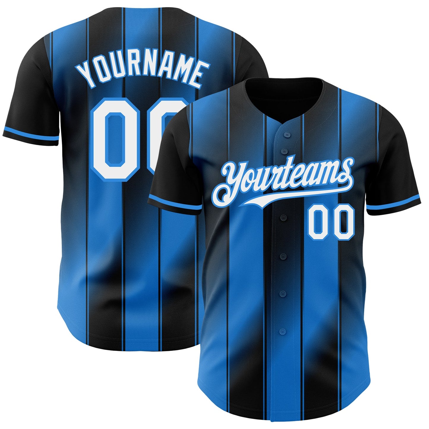Custom Black White-Electric Blue Gradient Classic Vertical Stripe Authentic Baseball Jersey