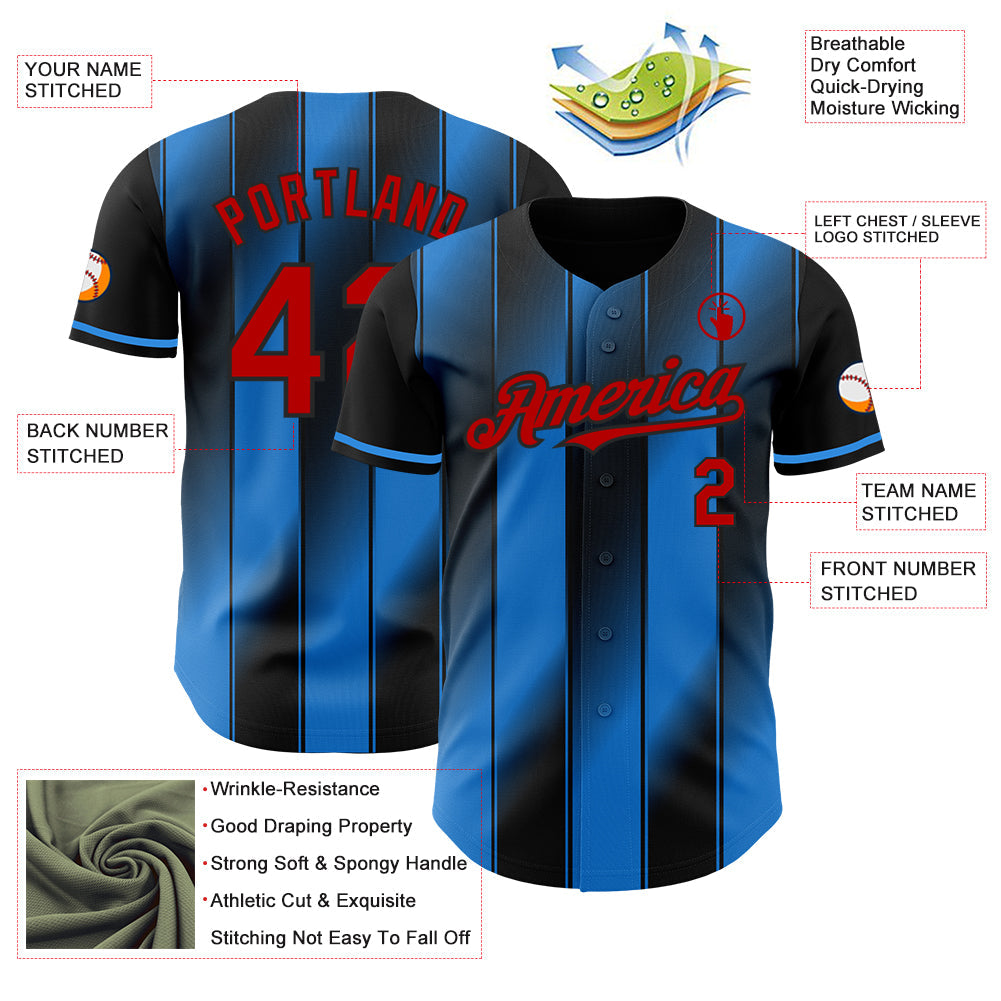 Custom Black Red-Electric Blue Gradient Classic Vertical Stripe Authentic Baseball Jersey