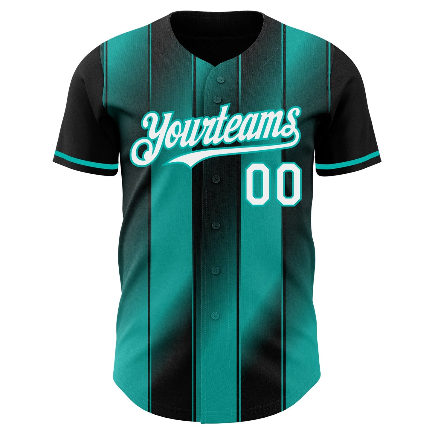 Custom Black White-Aqua Gradient Classic Vertical Stripe Authentic Baseball Jersey