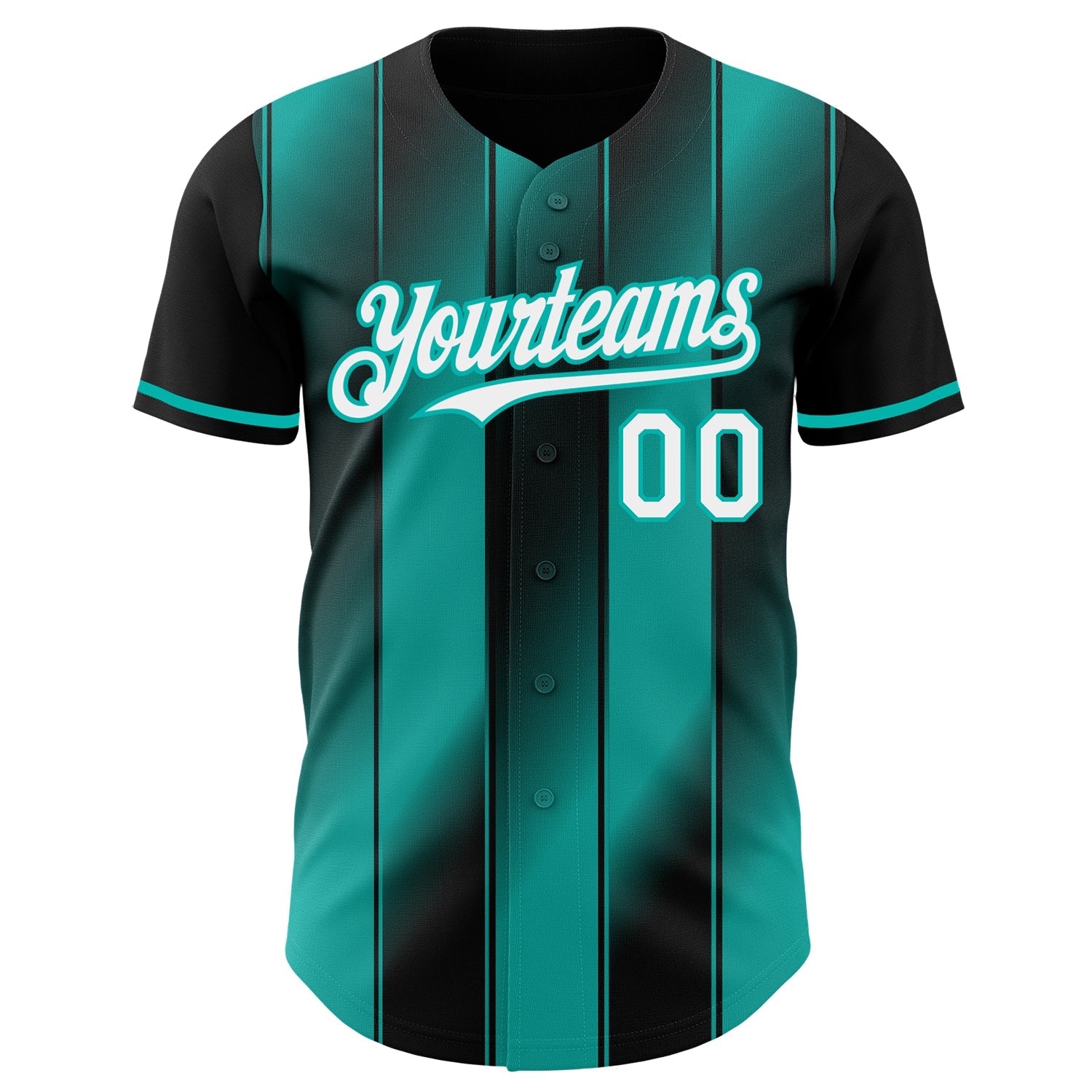 Custom Black White-Aqua Gradient Classic Vertical Stripe Authentic Baseball Jersey