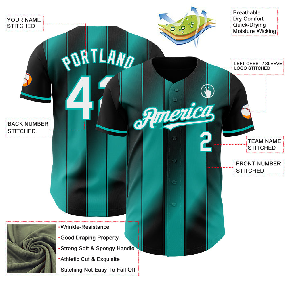 Custom Black White-Aqua Gradient Classic Vertical Stripe Authentic Baseball Jersey