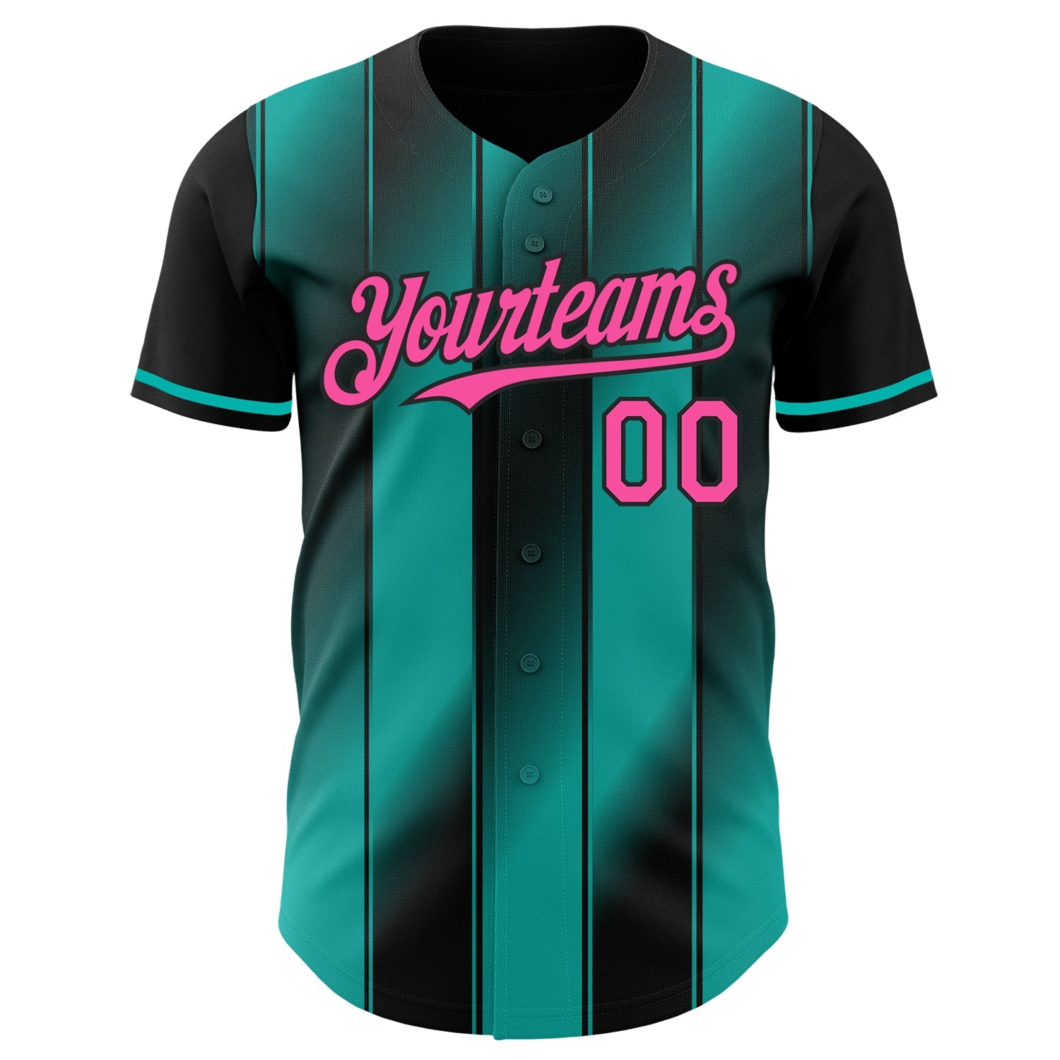 Custom Black Pink-Aqua Gradient Classic Vertical Stripe Authentic Baseball Jersey