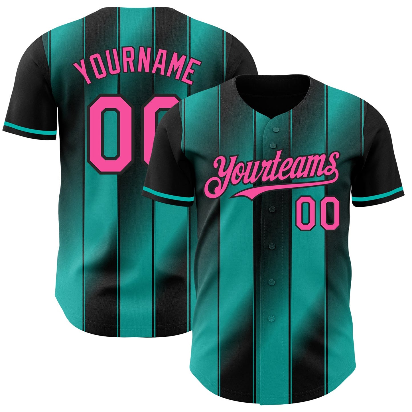 Custom Black Pink-Aqua Gradient Classic Vertical Stripe Authentic Baseball Jersey