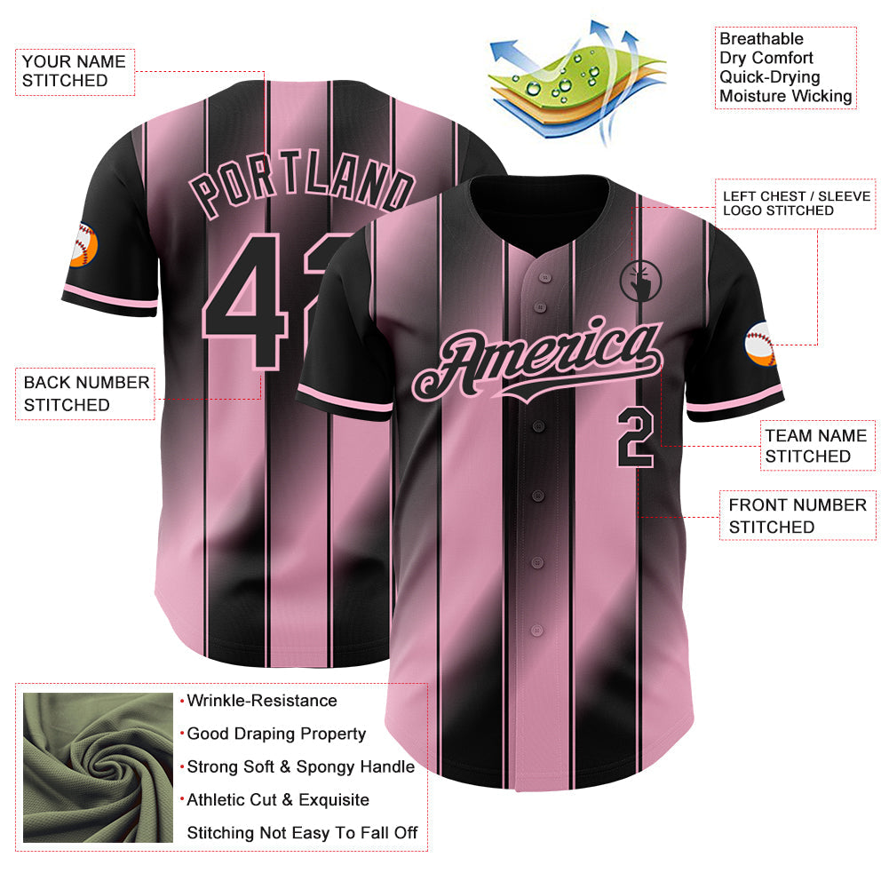 Custom Black-Light Pink Gradient Classic Vertical Stripe Authentic Baseball Jersey