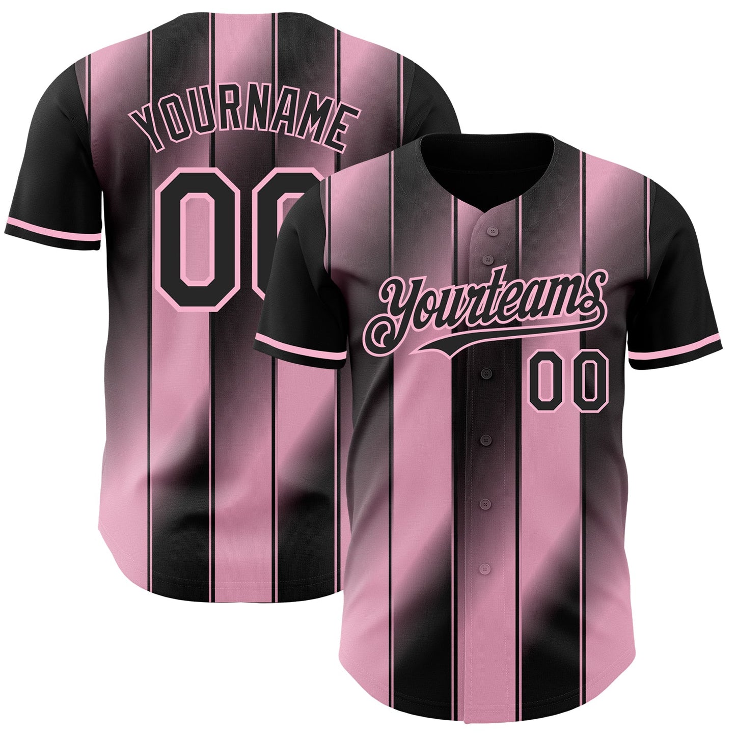 Custom Black-Light Pink Gradient Classic Vertical Stripe Authentic Baseball Jersey