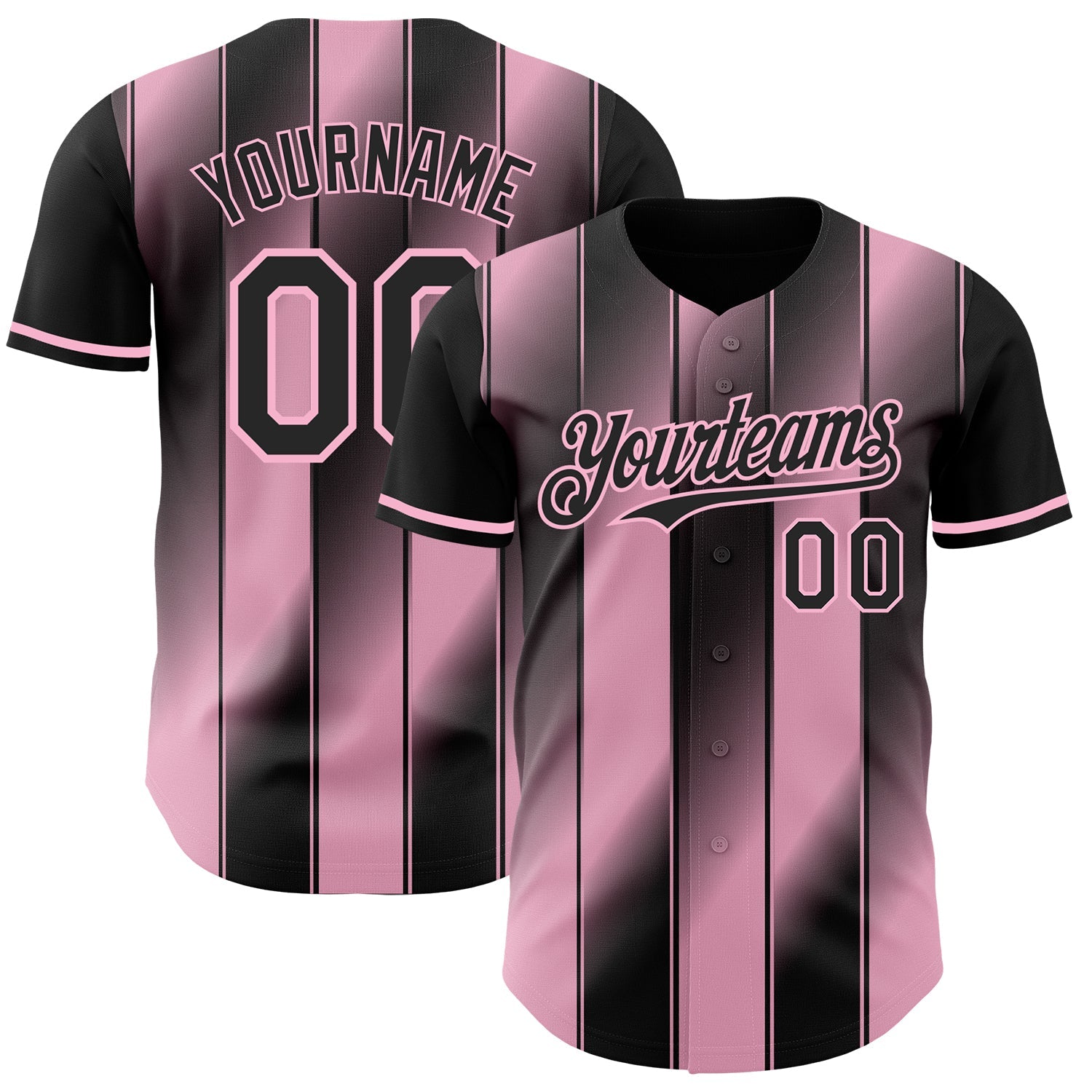 Custom Black-Light Pink Gradient Classic Vertical Stripe Authentic Baseball Jersey