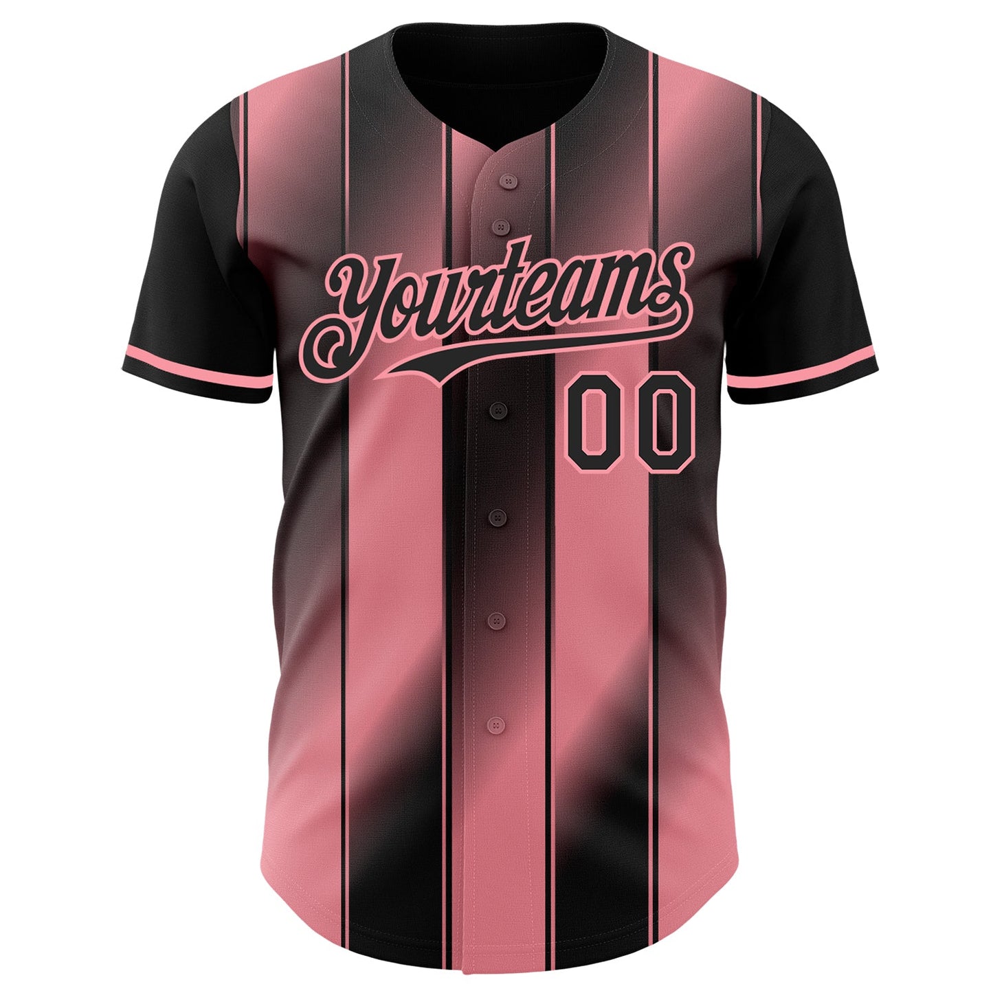 Custom Black-Medium Pink Gradient Classic Vertical Stripe Authentic Baseball Jersey