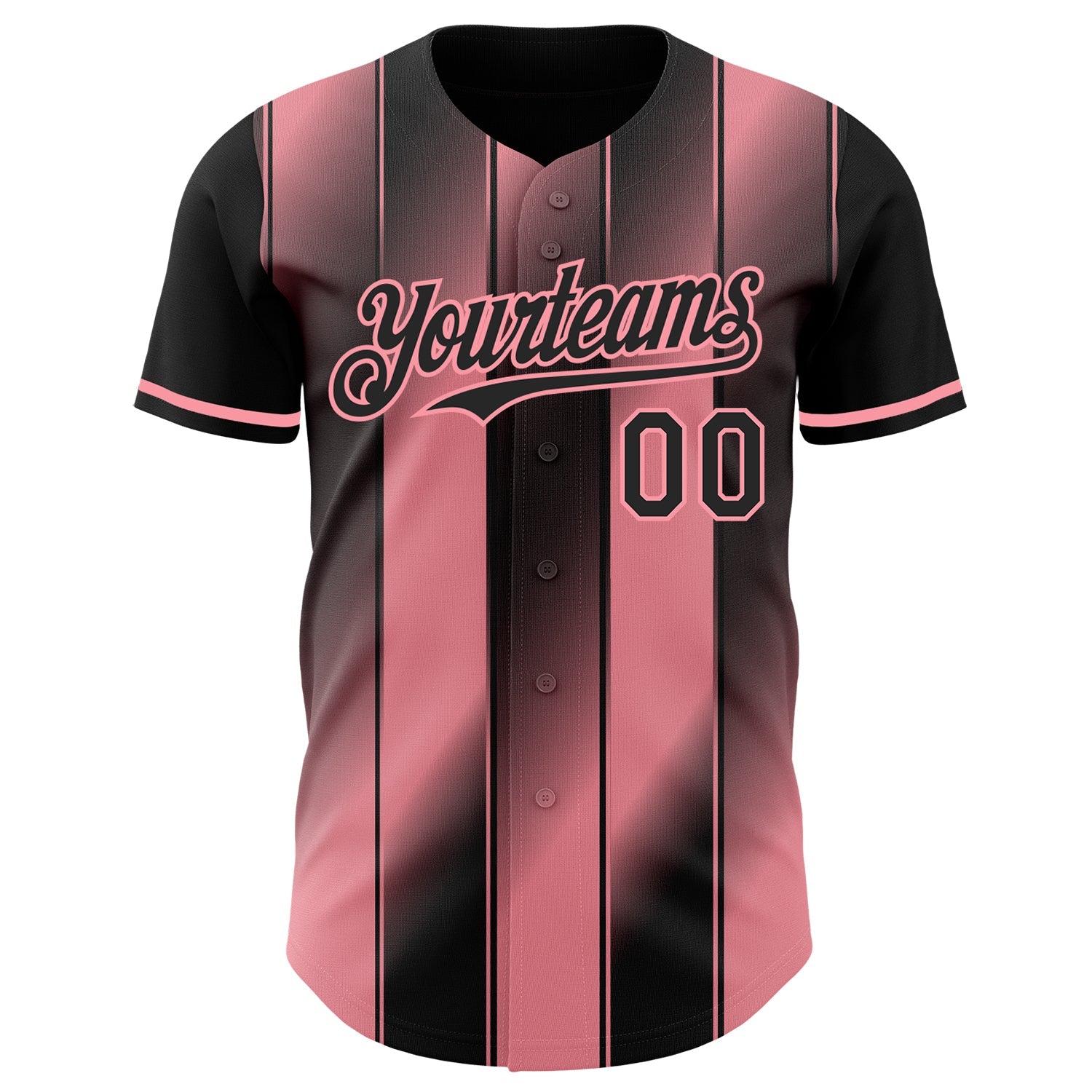 Custom Black-Medium Pink Gradient Classic Vertical Stripe Authentic Baseball Jersey