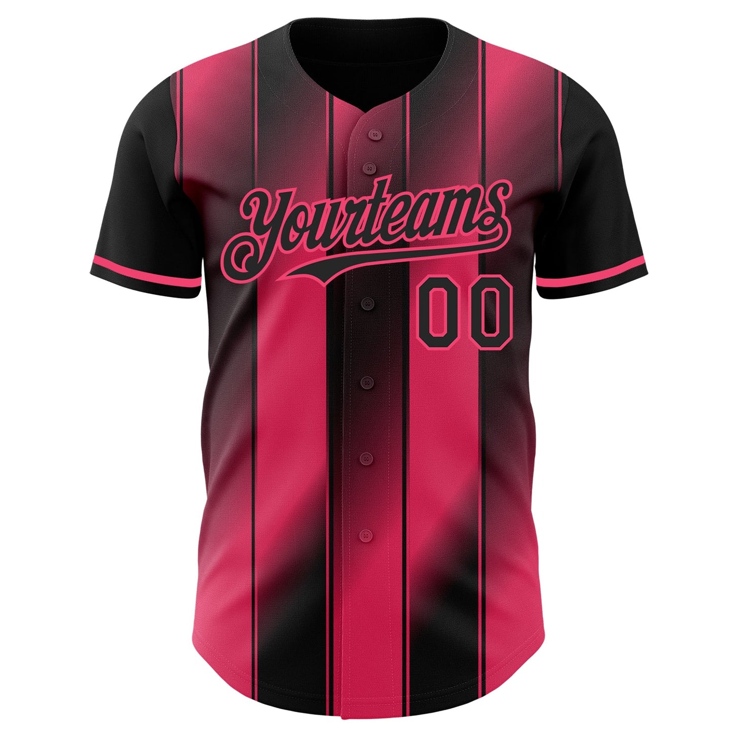 Custom Black-Neon Pink Gradient Classic Vertical Stripe Authentic Baseball Jersey