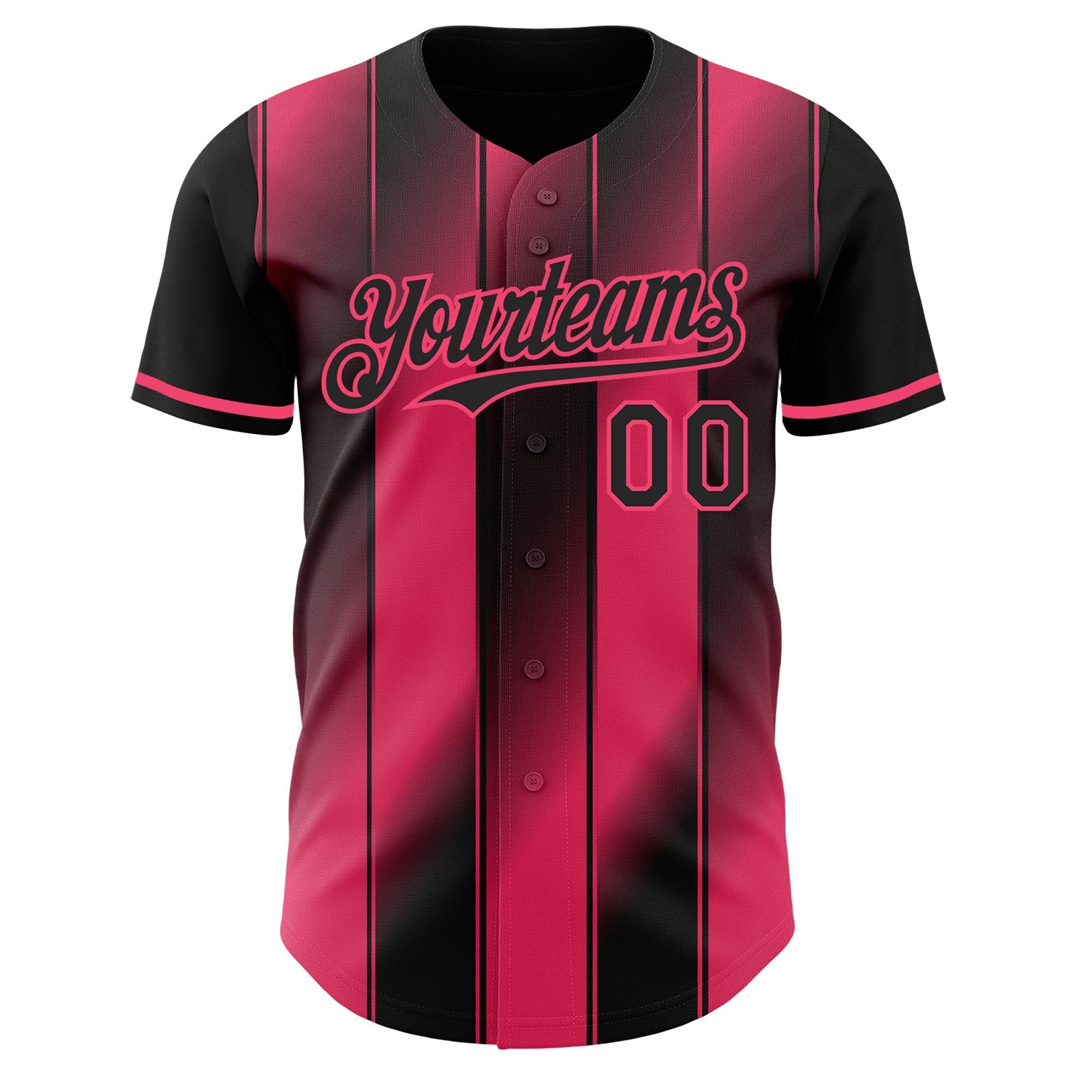 Custom Black-Neon Pink Gradient Classic Vertical Stripe Authentic Baseball Jersey