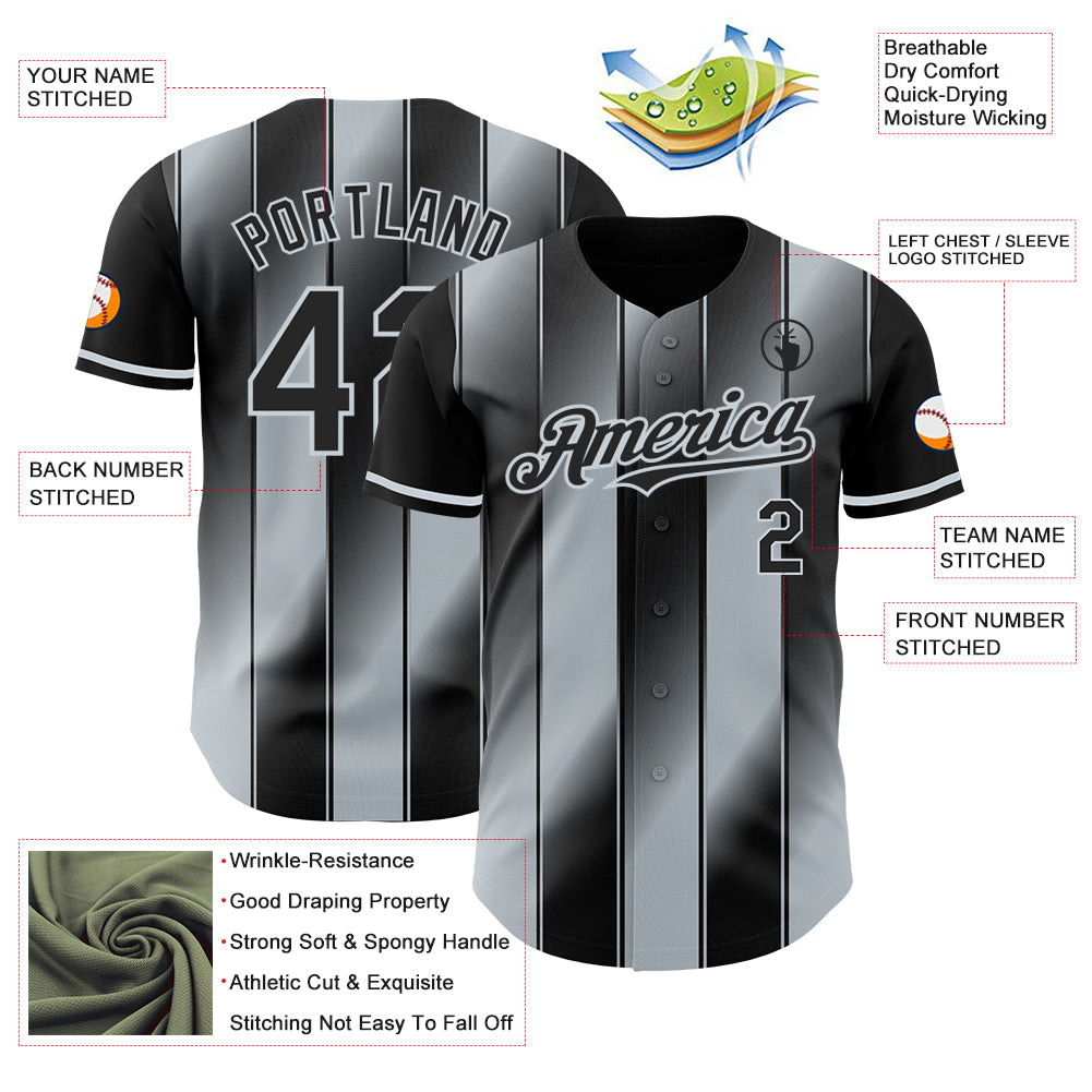 Custom Black-Silver Gradient Classic Vertical Stripe Authentic Baseball Jersey