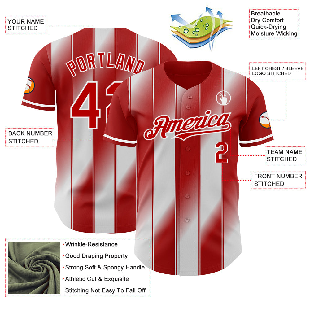 Custom Red-White Gradient Classic Vertical Stripe Authentic Baseball Jersey