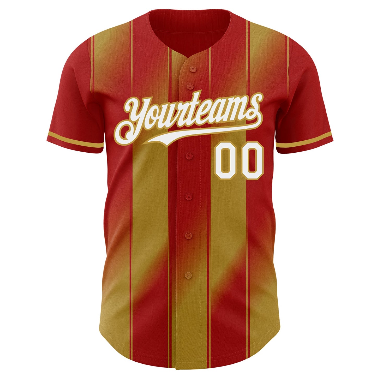 Custom Red White-Old Gold Gradient Classic Vertical Stripe Authentic Baseball Jersey