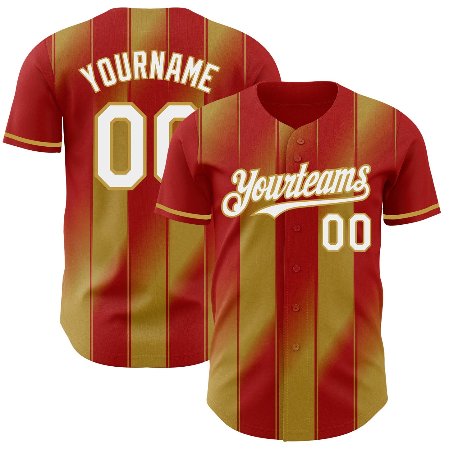 Custom Red White-Old Gold Gradient Classic Vertical Stripe Authentic Baseball Jersey