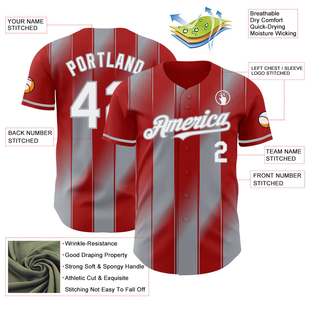 Custom Red White-Gray Gradient Classic Vertical Stripe Authentic Baseball Jersey