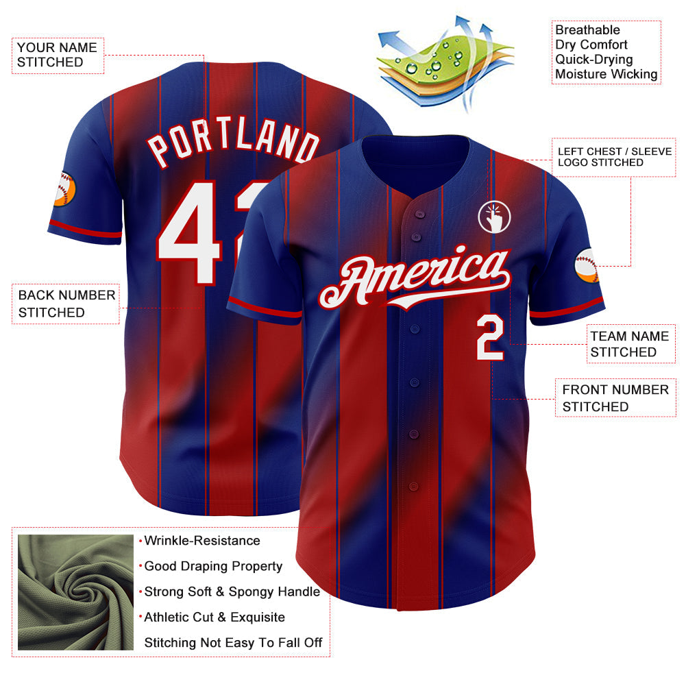 Custom Royal White-Red Gradient Classic Vertical Stripe Authentic Baseball Jersey