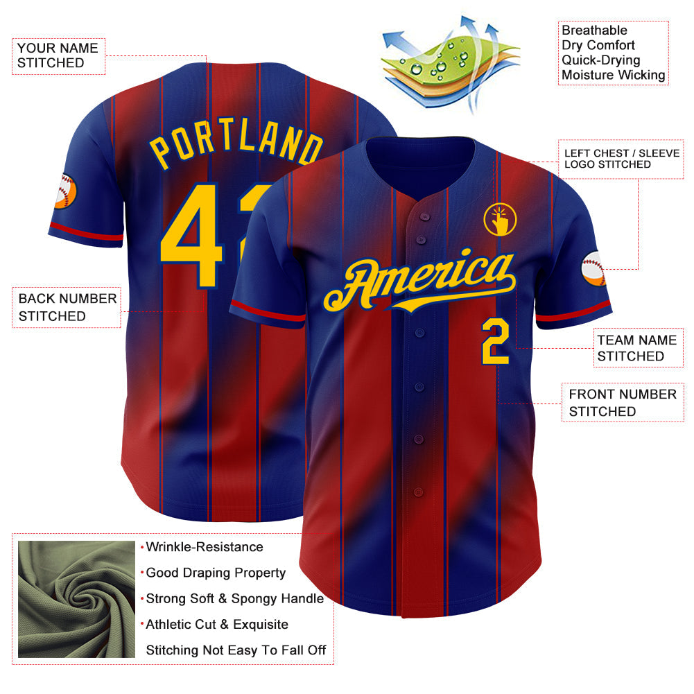Custom Royal Yellow-Red Gradient Classic Vertical Stripe Authentic Baseball Jersey