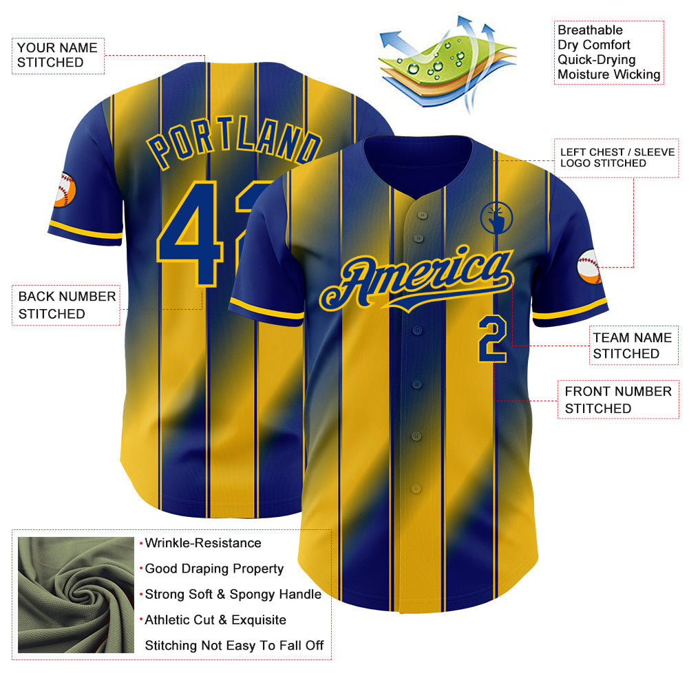 Custom Royal-Yellow Gradient Classic Vertical Stripe Authentic Baseball Jersey