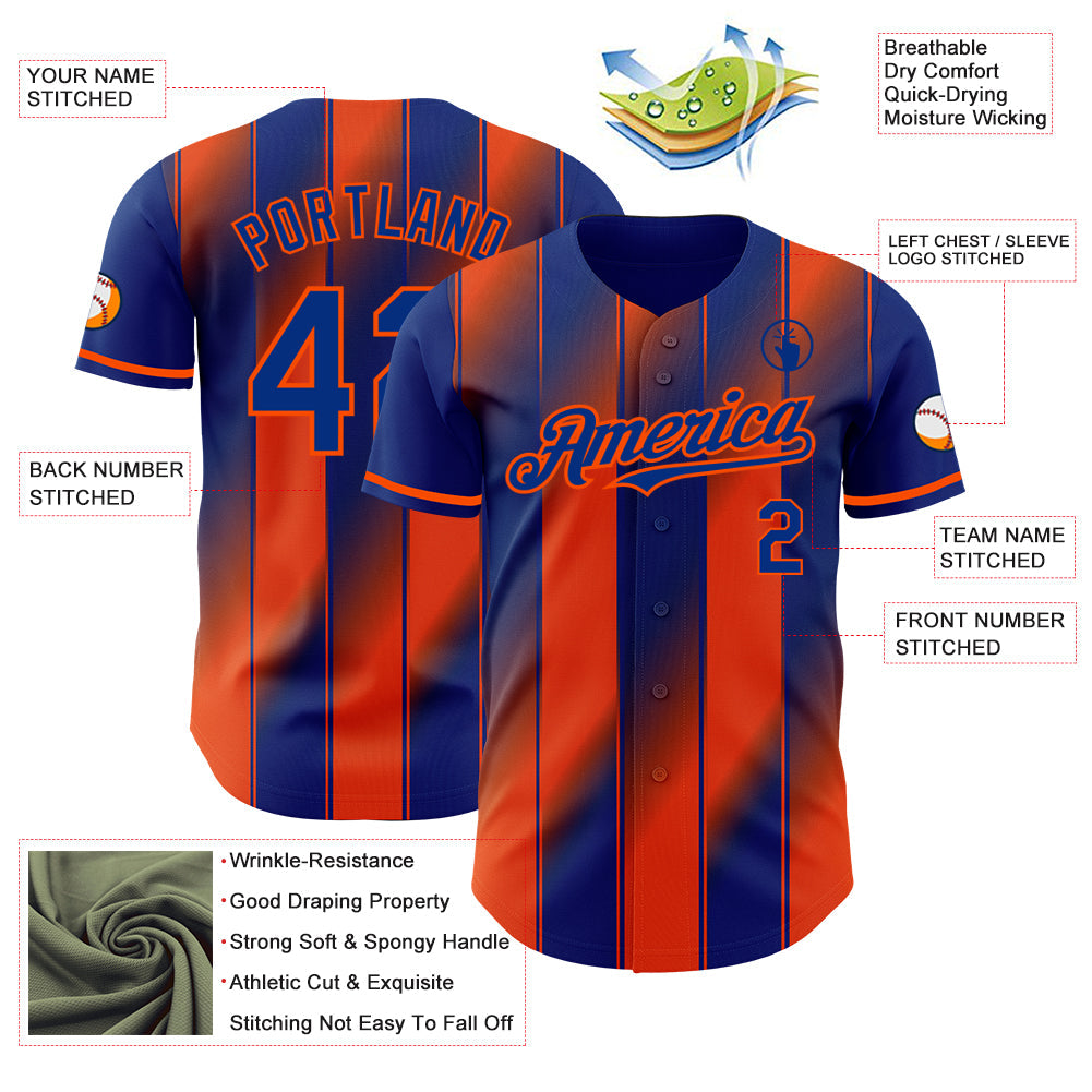 Custom Royal-Orange Gradient Classic Vertical Stripe Authentic Baseball Jersey