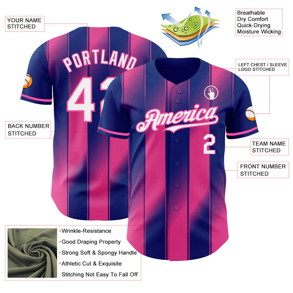Custom Royal White-Pink Gradient Classic Vertical Stripe Authentic Baseball Jersey