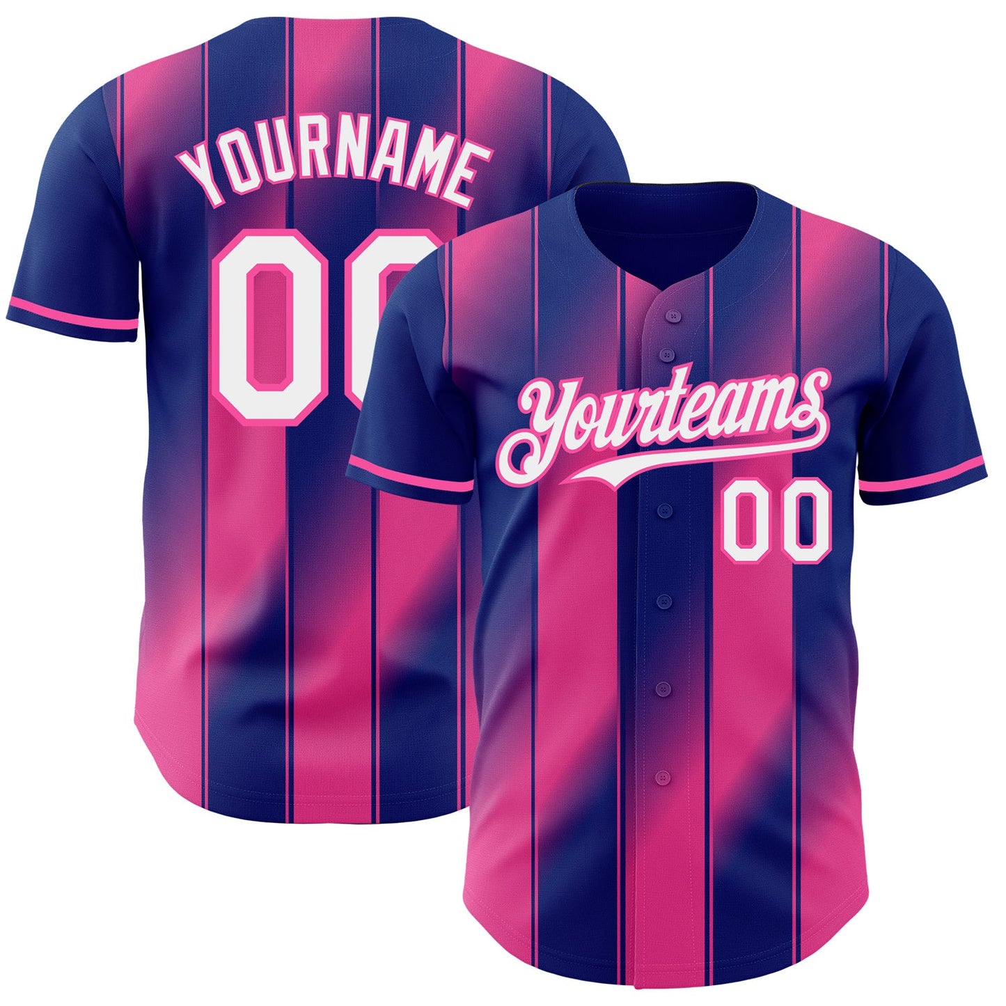 Custom Royal White-Pink Gradient Classic Vertical Stripe Authentic Baseball Jersey