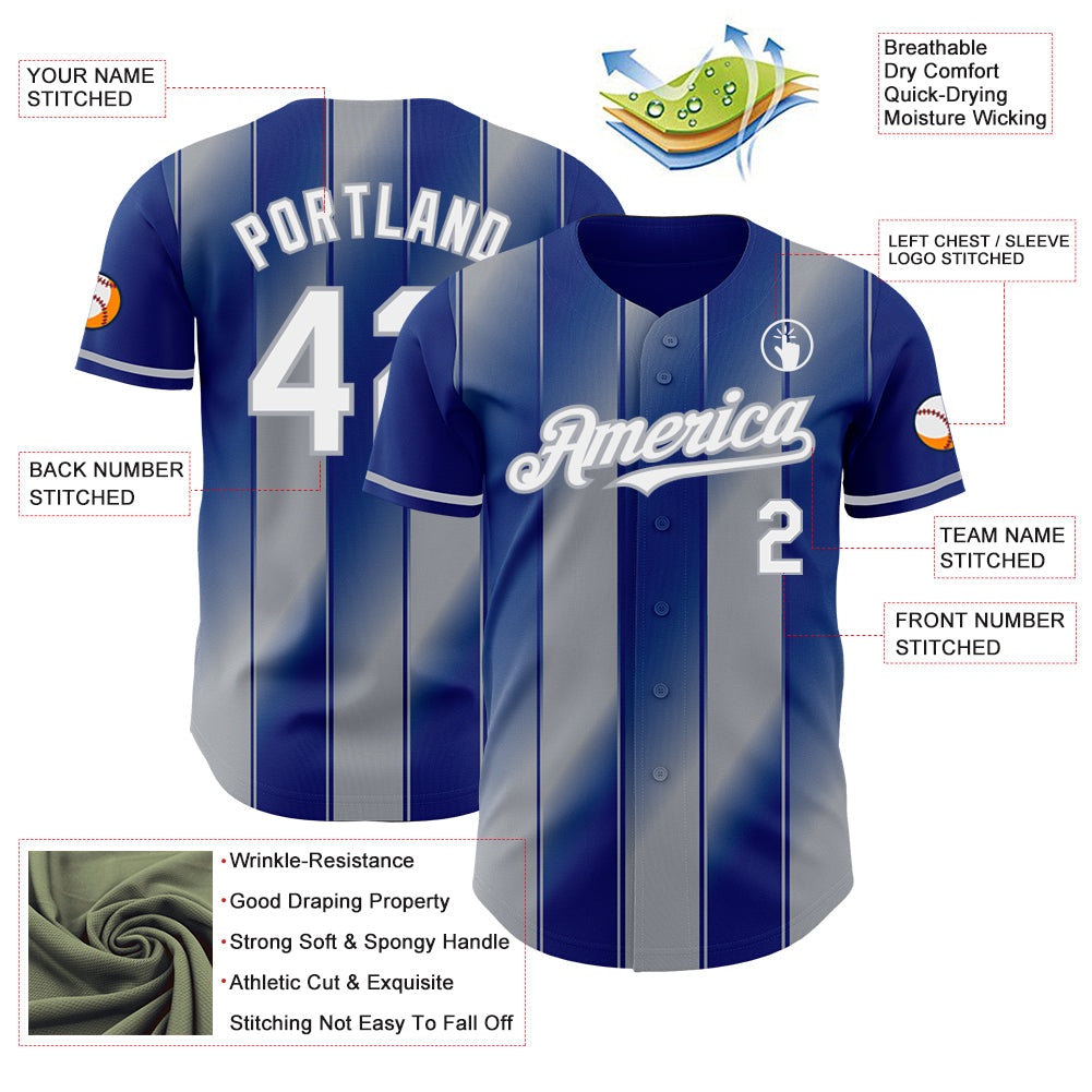 Custom Royal White-Gray Gradient Classic Vertical Stripe Authentic Baseball Jersey