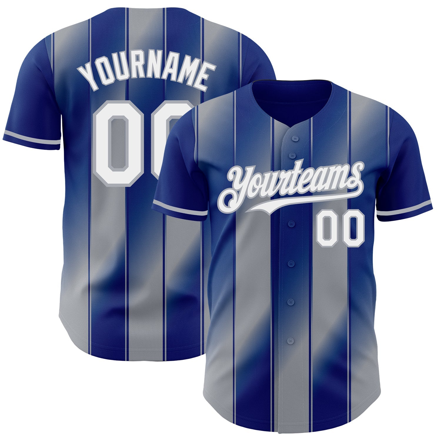 Custom Royal White-Gray Gradient Classic Vertical Stripe Authentic Baseball Jersey