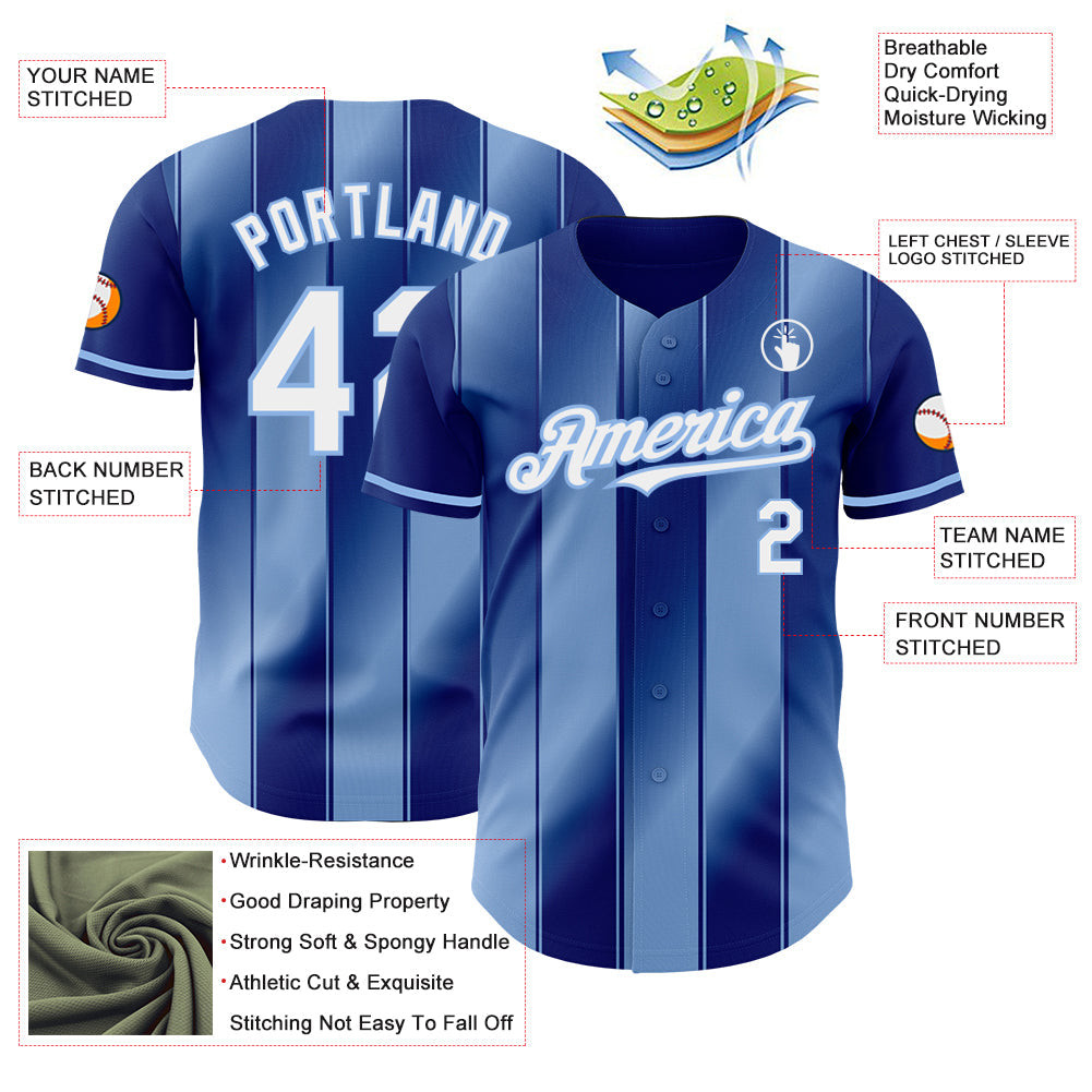 Custom Royal White-Light Blue Gradient Classic Vertical Stripe Authentic Baseball Jersey