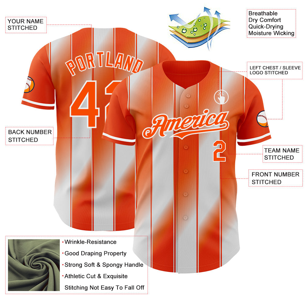 Custom Orange-White Gradient Classic Vertical Stripe Authentic Baseball Jersey