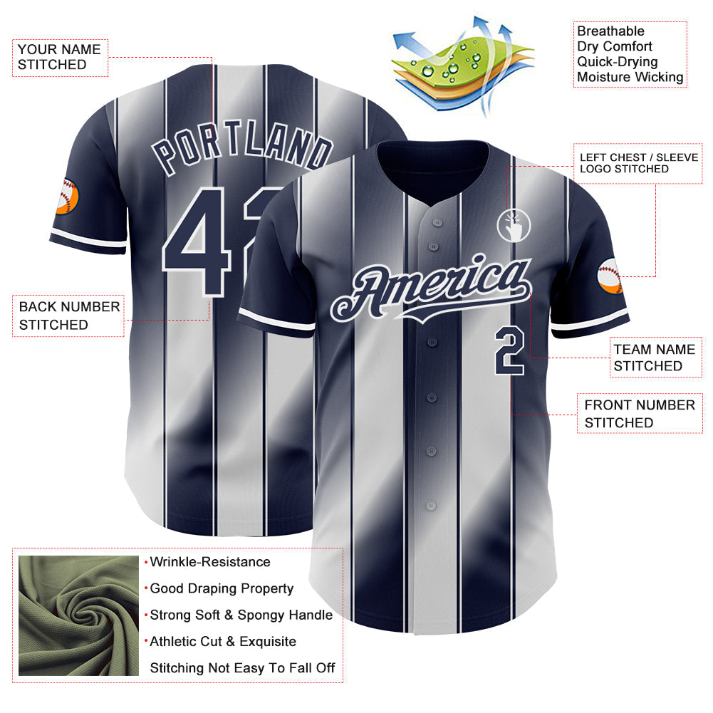 Custom Navy-White Gradient Classic Vertical Stripe Authentic Baseball Jersey