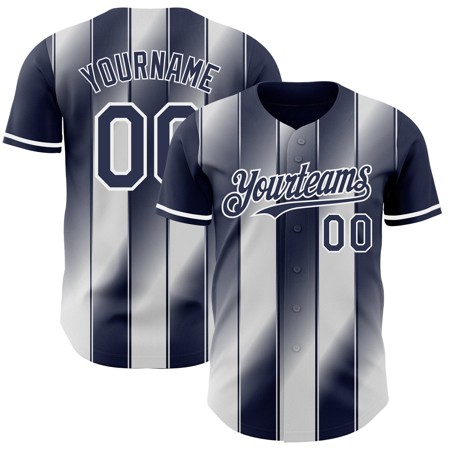 Custom Navy-White Gradient Classic Vertical Stripe Authentic Baseball Jersey