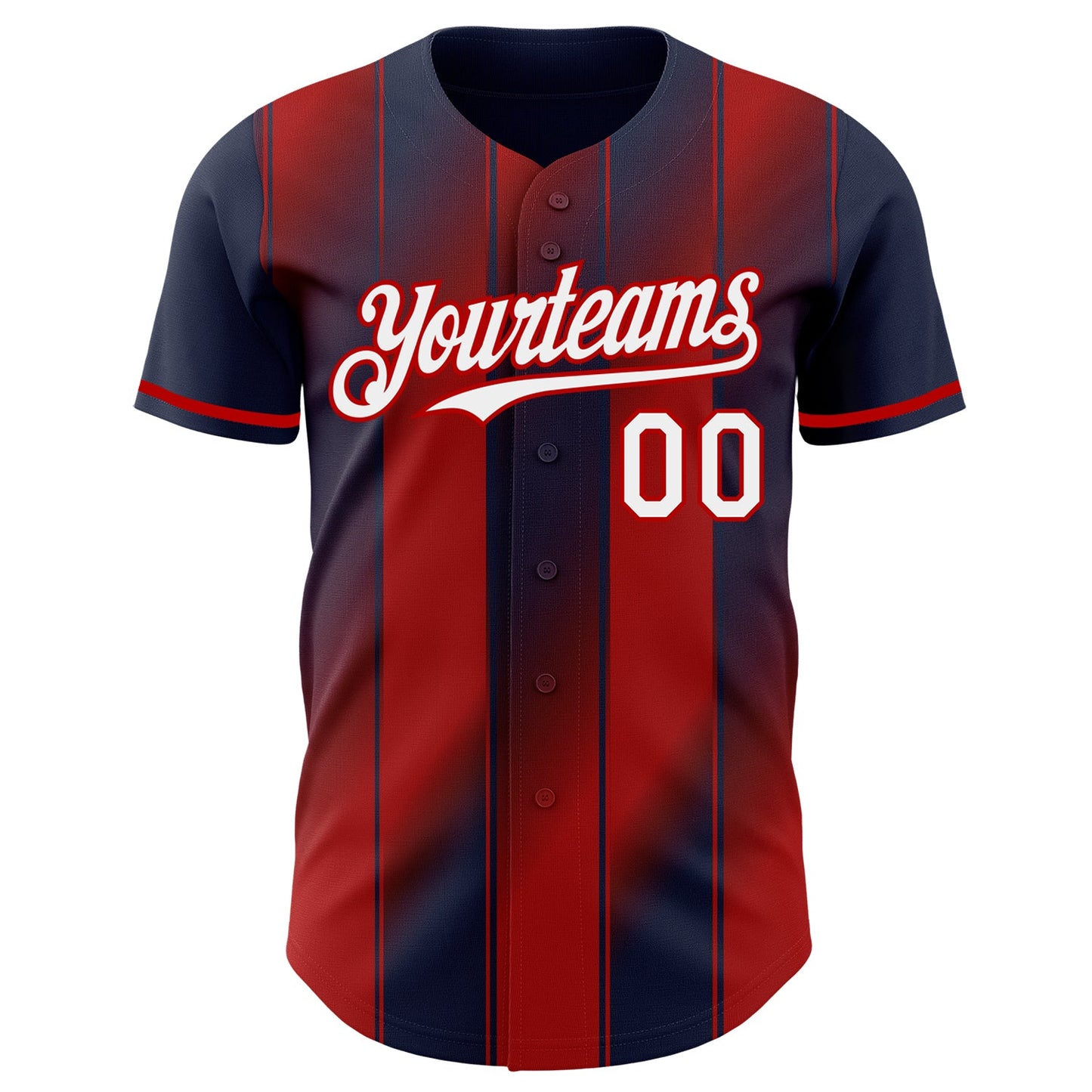 Custom Navy White-Red Gradient Classic Vertical Stripe Authentic Baseball Jersey