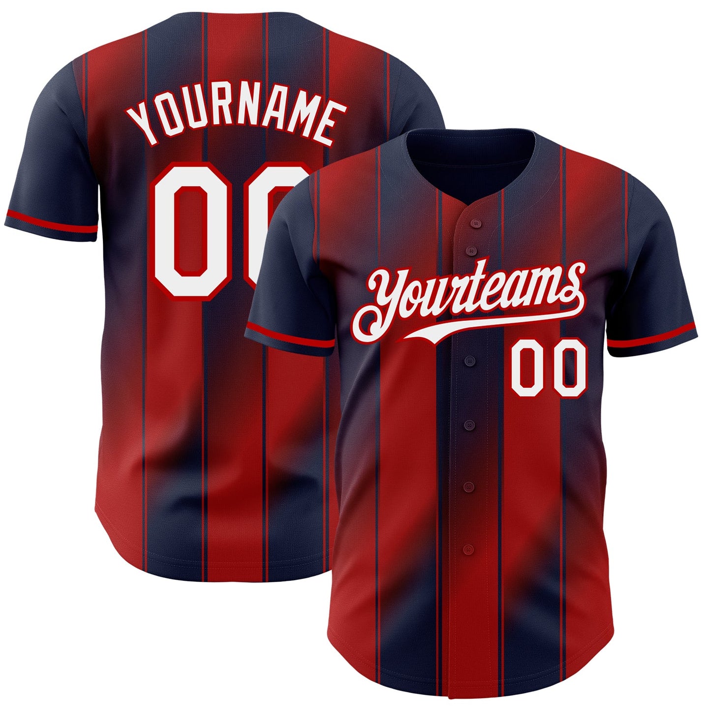 Custom Navy White-Red Gradient Classic Vertical Stripe Authentic Baseball Jersey